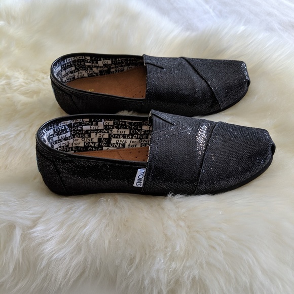 Toms Black Glitter Kids Flats - Picture 2 of 3